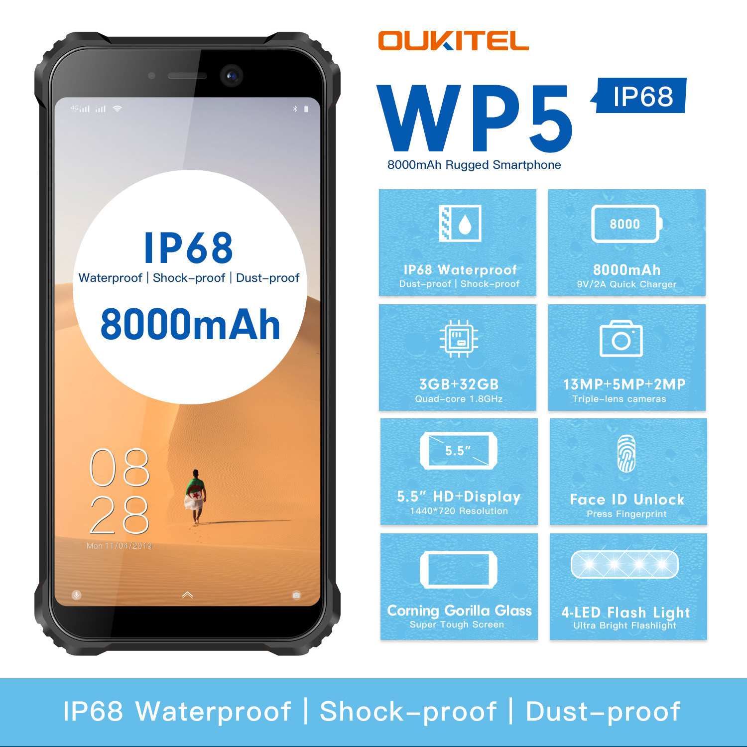 （AE）oukitel欧奇WP5 5.45寸 黑红 4+32G 6761D 1.8GHZ 四核标配