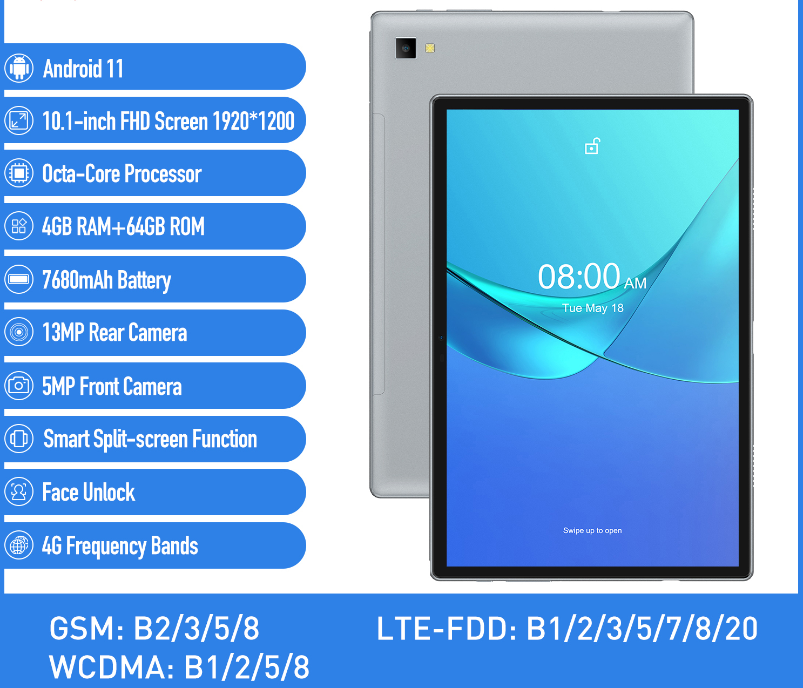 （UL欧盟）欧乐风 Tab A7 10.1寸 太空灰 4+64G SC9863A  1.6GHz 八核标配