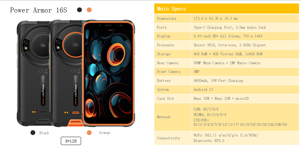 （FX欧盟）欧乐风Armor 16S  5.93寸 橙色  8+8+128G T616 2.0GHZ 八核标配