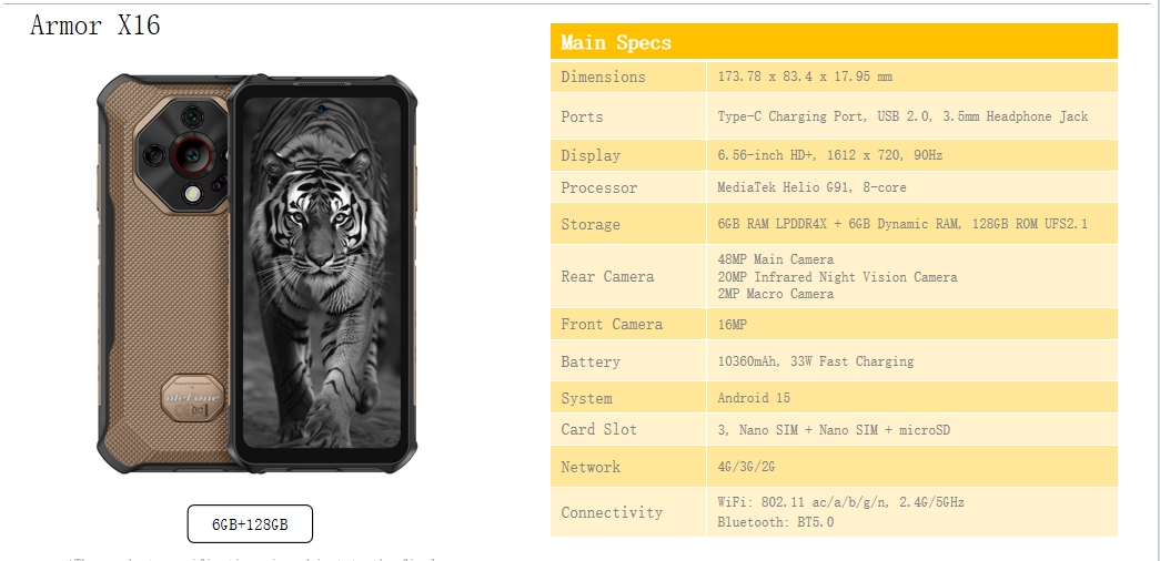 （FX非欧）欧乐风 Power Armor X16 6.56寸 沙丘色 6+128GB Helio G91 2.0GHZ 八核标配