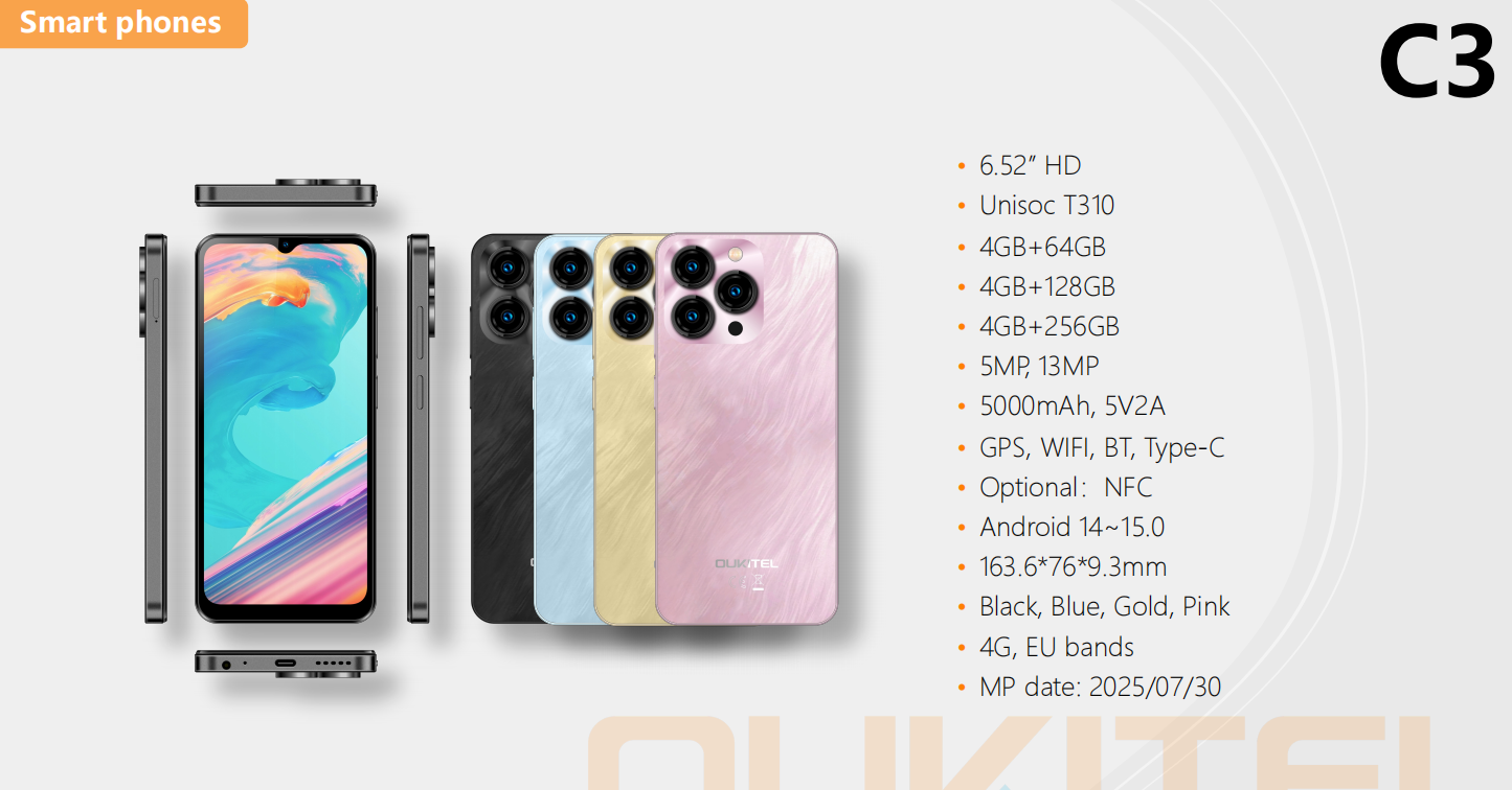 （香港）oukitel欧奇 C3 6.517寸 黑色 4+128G T310 2.0GHZ 八核标配