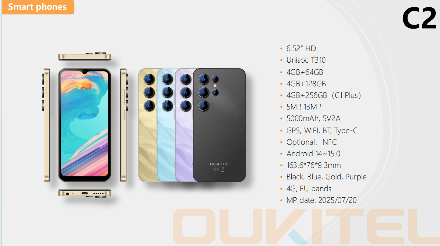 （香港）oukitel欧奇 C2 6.52寸 黑色 4+64G T310 2.0GHZ 八核标配