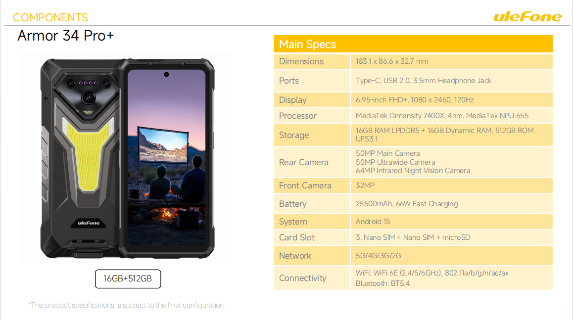 （FX欧盟-带战术包）欧乐风 Armor 34 Pro+ 6.95寸 黑色 16+512GB Dimensity7400X 2.6GHz  八核标配 5G
